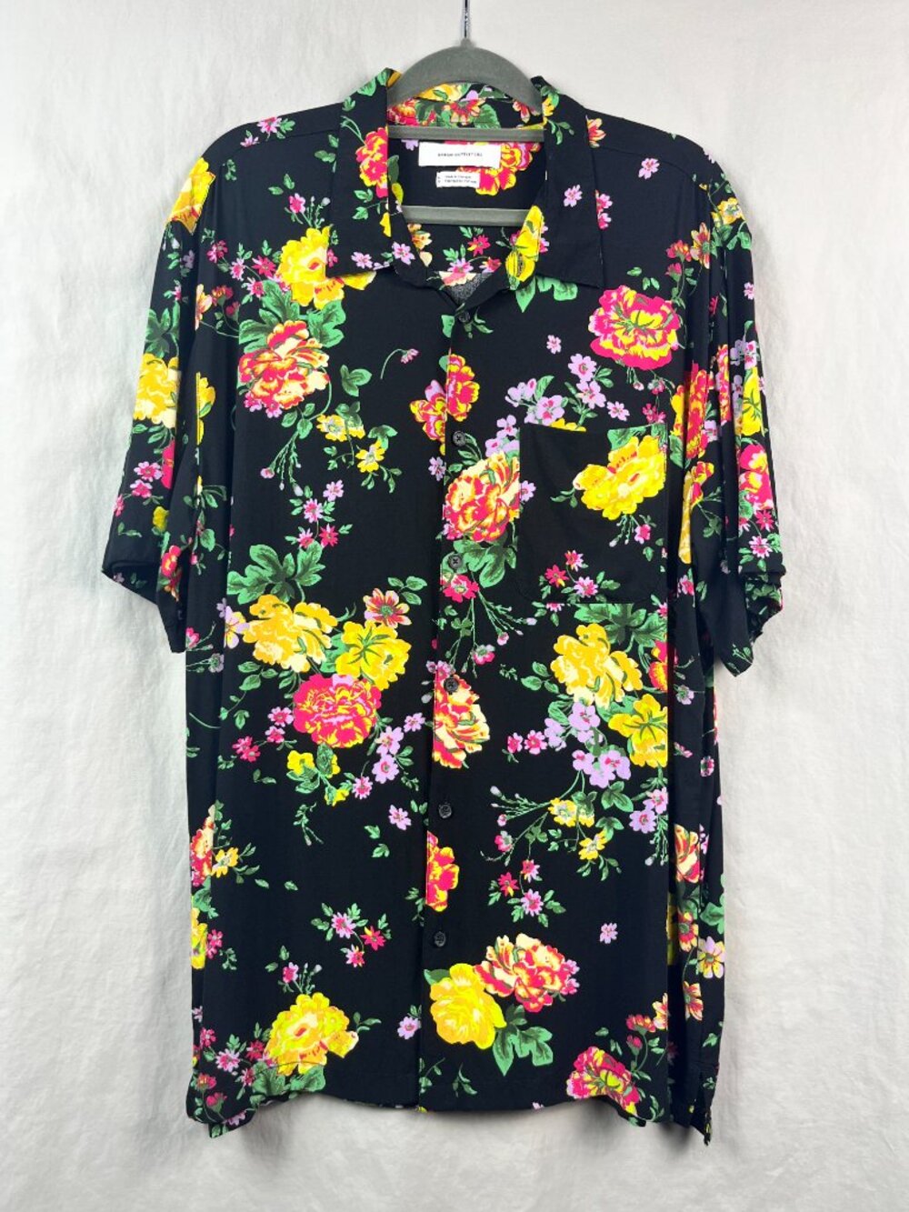 Urban Outfitters Black Floral Unisex Camp Collar Resort Shirt Bohemian Indie
